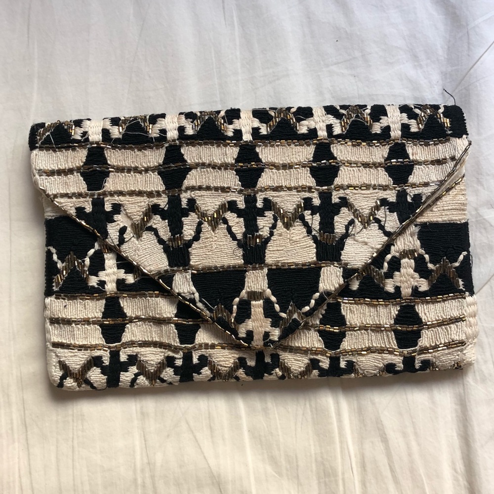 Zara embroidered clutch with gold beading detail